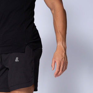Shorts de sport noirs pour hommes à séchage rapide avec poches, taille haute, en polyester non tissé, fermeture à cordon, 160g, longueur mi-cuisse, vêtements de sport - Product Image 5