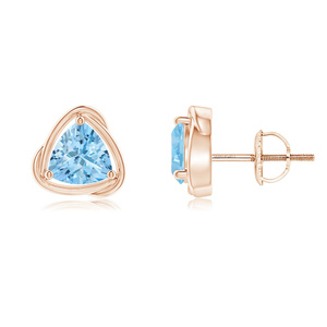 Vaayu Jewels Gold Plated 10K 14K 18K Gold 925 935 Silver <b>Aquamarine</b> <b>Stud</b> <b>Earrings</b> Trillion Cut Trendy Women's Everyday Wear - Product Image 3