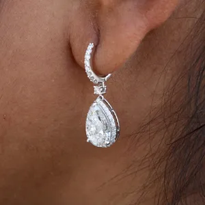 Pendientes de diamantes cultivados en laboratorio con corte de pera y marquesa de 2.2 quilates, E F VS1, oro blanco de 14K, joyería fina para mujer - Product Image 2
