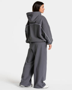 Conjunto Deportivo de Invierno para Mujer, 2 Piezas, con Capucha, Estilo Punk Grisáceo, 100% Algodón, Ecológico, con Ribete en Contraste - Product Image 6