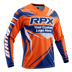 Camiseta de Motocross RPX Personalizada de Manga Larga con Estampado por Sublimación, Camiseta de Carreras Todoterreno Naranja y Azul para Hombre - Product Image 1