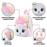 Sac à dos enfant en peluche éclatant motif écureuil arc-en-ciel OEM ODM, mini sac de maternelle scintillant, certifié CE UKCA ASTM EN71, idéal comme cadeau