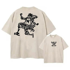 Camiseta Urbana de Gran Tamaño con Estampado Gráfico de Anime Japonés, Camiseta Informal de Manga Corta con Estilo Vintage Lavado para Hombre, Moda Urbana Moderna - Product Image 4