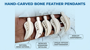 Colgante de Pluma de Hueso Tallado a Mano de Primera Calidad, Amuletos de Hueso Bovino Ético para la Creación de Joyería Boho, Cuentas Artesanales Naturales - Product Image 6