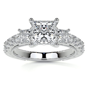 Anillo de compromiso de oro blanco de 9k-18k con diamante cultivado en laboratorio, corte princesa, con detalles en espiral, para mujer, para usar en fiestas. - Product Image 1