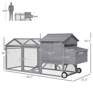 Pollaio Portatile in Legno 965 con Ruote, Gabbia per Conigli, Casetta per Galline, Recinto Esterno, Nido, Colore Grigio - Product Image 3