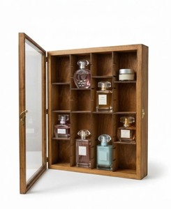 Wooden Wall Mounted Bathroom <b>Cabinet</b> with Glass Door 10 Shelf Storage <b>Rustic</b> Design Brass Handle - Product Image 1