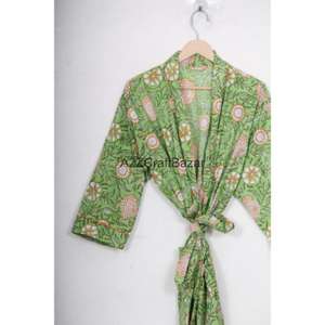 Al por mayor, Bata kimono larga ligera para mujer de 100% algodón orgánico, con logo floral frontal, estilo bohemio, tipo albornoz - Product Image 4