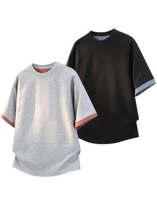 2026 New Trendy Solid Casual 100% Cotton Loose Fit Plus Size Breathable Moisture-Wicking Enzyme Wash Short Sleeve Unisex - Product Image 3