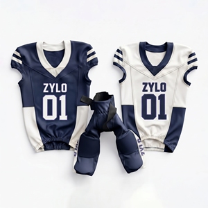Ensemble Maillot et Pantalon de Football Américain Personnalisé Bleu Marine et Blanc – Tenue de Sport Sublimée Respirante pour Équipe – Design d'Élite - Product Image 1