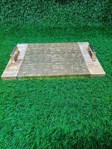 United Trade World's Ramadan Specials Plateau de service en bois de manguier naturel avec feuille de laiton gravée Design arabe United Trade World - Product Image 3