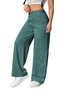 Women's <b>Vintage</b> Sexy Casual Autumn Style Ripped Dark Denim Pants 100% Cotton Mid Waist <b>Boot</b> Cut Full Length Wide Leg - Product Image 1