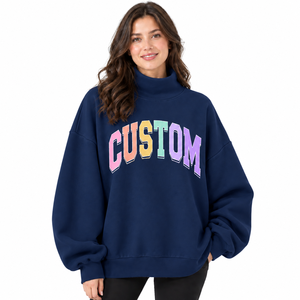Pull molletonné oversize pour femme, col montant, manches longues, imprimé décontracté, 100% coton, avec épaules tombantes, haute qualité - Product Image 5