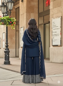 ชุดคุर्ตาพร้อมกางเกงปาลาซโซ่ งานปักเลื่อมหนัก ดีไซน์หรูหรา สไตล์ชาติพันธุ์ สำหรับผู้หญิง เหมาะสำหรับงานเทศกาลและงานปาร์ตี้ - Product Image 4