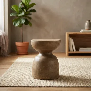 Table basse ronde en bois de manguier moderne, minimaliste, faite à la main, meubles de salon - Product Image 6
