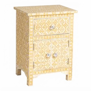 Custom Color Handcrafted Grey Floral Bone Inlay <b>Bedside</b> Table Luxury Bohemian Bedroom Furniture Direct Factory Price Solid Wood - Product Image 3