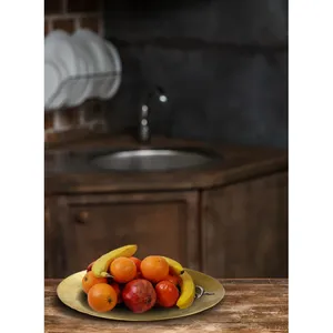 Luxury Handmade Metal <b>Vanity</b> Organizer Tray for Bathroom Bedroom <b>Dressing</b> <b>Table</b> and Cosmetic StorageRound Brass Decorative Tray - Product Image 3