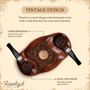 Cendrier en aluminium poli, style américain, carré, sans fumée, fait main, vintage, pour pipe à tabac, avec batteur de bouchon de liège et double support de pipe - Product Image 4