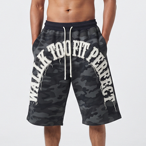 Pantalones Cortos de Felpa con Estampado de Camuflaje para Hombre, Pantalones Cortos de Felpa con Bordado Desgastado, Pantalones Cortos Largos de Felpa de 450 GSM para Hombre, Ropa de Invierno - Product Image 1