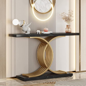 Table console moderne avec plateau blanc et base dorée en forme de U, idéale pour les entrées, disponible à prix de gros. - Product Image 3