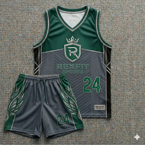 Uniformes de Baloncesto Personalizados al por Mayor Rexfit, Uniformes de Baloncesto de Secado Rápido con Impresión Digital, Conjunto de Uniforme Transpirable 100% Poliéster - Product Image 5