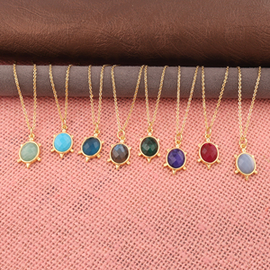 Elegant turtle shape natural amazonite pendant necklace 18k gold plated brass oval gemstone dainty minimalist unisex jewelry - Product Image 2