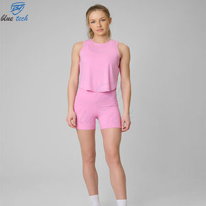 Custom Logo Plus Size Women Gym Fitness Crop Tank Top & Sports Shorts Breathable Yoga Workout Activewear Set Spandex/Polyester - Product Image 2