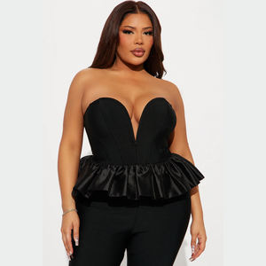 Mono sin mangas con cuello en V profundo, transpirable, de poliéster/algodón, de cintura alta, largo completo, estilo sexy de club, con lentejuelas, al por mayor - Product Image 5