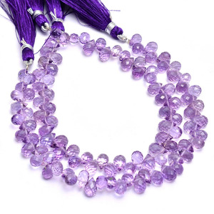 Cuentas de amatista natural brasileña de calidad AAA+ de 7x5 mm, facetadas en forma de lágrima, piedras semipreciosas para joyería. - Product Image 1