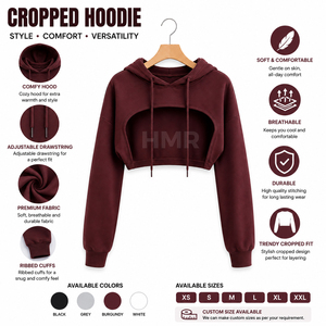 HMR Sorority Sisterhood Sweat à capuche court bordeaux à manches longues avec découpe, couleur unie, pour l'automne - Product Image 6