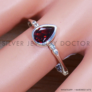 925 Sterling <b>Silver</b> Bezel Pear Cut Red Garnet <b>Ring</b> Thin Solid Band for Engagement Personalized <b>Stacking</b> Wedding Anniversary <b>Ring</b> - Product Image 2