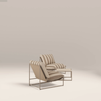 Ensemble de canapés de jardin minimaliste avec coussins rayés beiges, structure en aluminium, design durable, canapés une place et table basse
