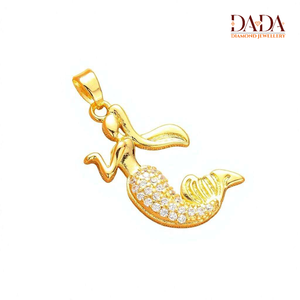 Collar con Colgante de Sirena en Tono Dorado, Joyería con Diamantes Brillantes, Colgante de Moda Inspirado en el Océano - Product Image 3