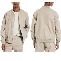 Blouson bomber beige pour homme, léger, fermeture éclair intégrale, col montant, coupe-vent, veste décontractée pour le printemps