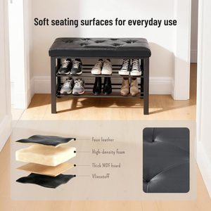 Modern Metal <b>Shoe</b> Rack <b>Bench</b> with 2-Tier Storage, Tufted Padded Seating for Entryway, Bedroom, Closet, Hallway or a Living Room - Product Image 3