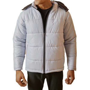 Custom Men's Winter High Street Style Puffer Jacket Thick Down Cotton <b>Padded</b> Bubble Coat with Hooded Collar and Front Logo - Product Image 1
