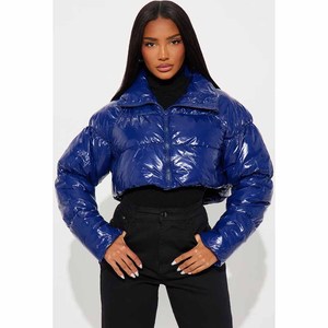 Womens Shinny Red Quilted <b>Puffer</b> <b>Jacket</b> Cropped <b>Long</b> Sleeve Bubble Winter Coat <b>Puffer</b> <b>Jacket</b> for <b>Ladies</b> - Product Image 4
