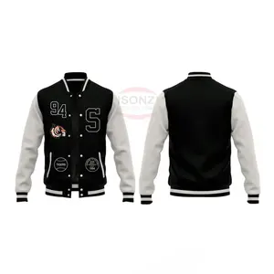Slim Fit College High Quality Side Pocket Embroidery Patches Mens Bomber Custom Leather Sleeves Unisex Varsity Letterman Jacket