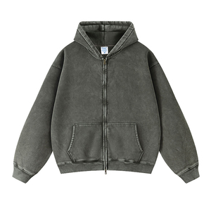 Sweat-shirt unisexe à capuche zippé en polaire vert olive, coupe classique, couleur unie, poche avant, style décontracté streetwear, tricoté, pour l'hiver, 370g - Product Image 5