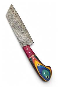 Couteau de chef Nakiri en acier Damas fait main sur mesure, manche en bois Pakka multicolore, mosaïque de clous - Product Image 4