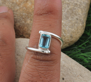 Bague en argent sterling 925 classique en turquoise naturelle, pierre précieuse simple, bijoux minimalistes, bijoux océaniques, mariage, fête, vente en gros, usine - Product Image 3