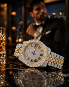 Luxury Custom Cartoon Coin Fully Iced Moissanite <b>Watch</b> <b>Men</b> Two-Tone Rose <b>Gold</b> Stainless Steel Band Glass Hip Hop Quartz Antique - Product Image 2