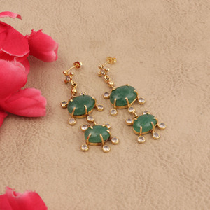Green Strawberry Quartz <b>Earrings</b>, <b>Dangle</b> & Drop <b>Gold</b> Plated <b>Earrings</b> Handmade Jewelry for Women's, Wedding <b>Earrings</b> - Product Image 1