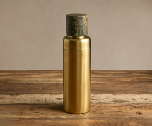 Luxury Matte Gold Metal Water <b>Bottle</b> <b>Flask</b> with Elegant Green Marble Lid Premium Cylindrical Travel Drinkware Insulated Tumbler - Product Image 6