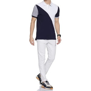 Polo de Algodón para Hombre con Bloques de Color, Manga Corta, Corte Regular, Tejido Casual Transpirable, Diseño Blanco, Azul Marino y Gris - Product Image 1