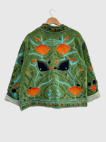 Veste en velours brodée de fleurs, col mandarin, manches longues, grande taille, vêtements d'automne pour femmes