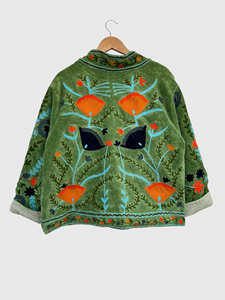 Veste en velours brodée de fleurs, col mandarin, manches longues, grande taille, vêtements d'automne pour femmes - Product Image 1
