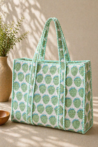 Bolso Tote Acolchado de Algodón con Estampado Floral Bohemio Vintage HappyKraft, Cierre de Cremallera, Estampado a Mano de Jaipur, para Mujer, Todas las Temporadas - Product Image 2