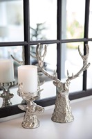 Bol à Trophée Moderne de Luxe en Métal Argenté Tête de Cerf/Renne, Durable et Écologique, pour Fêtes et Décoration Intérieure