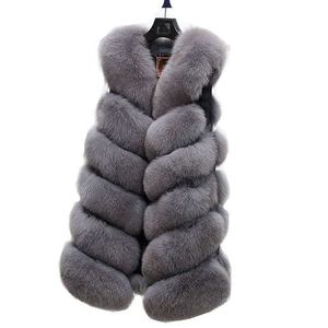Gilet en fausse fourrure de renard pour femme AL SWANS INTERNATIONAL, sans manches, épais, chaud, pour l'hiver, col amovible, couleur unie, luxe - Product Image 1